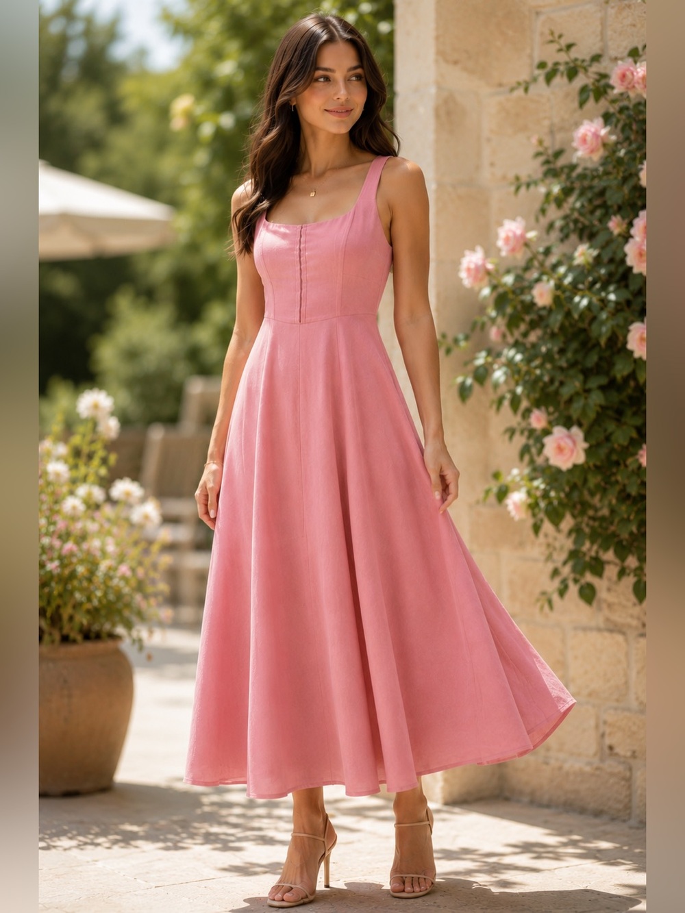 WAYF Blush Pink Romantic Cottagecore Midi Dress NW